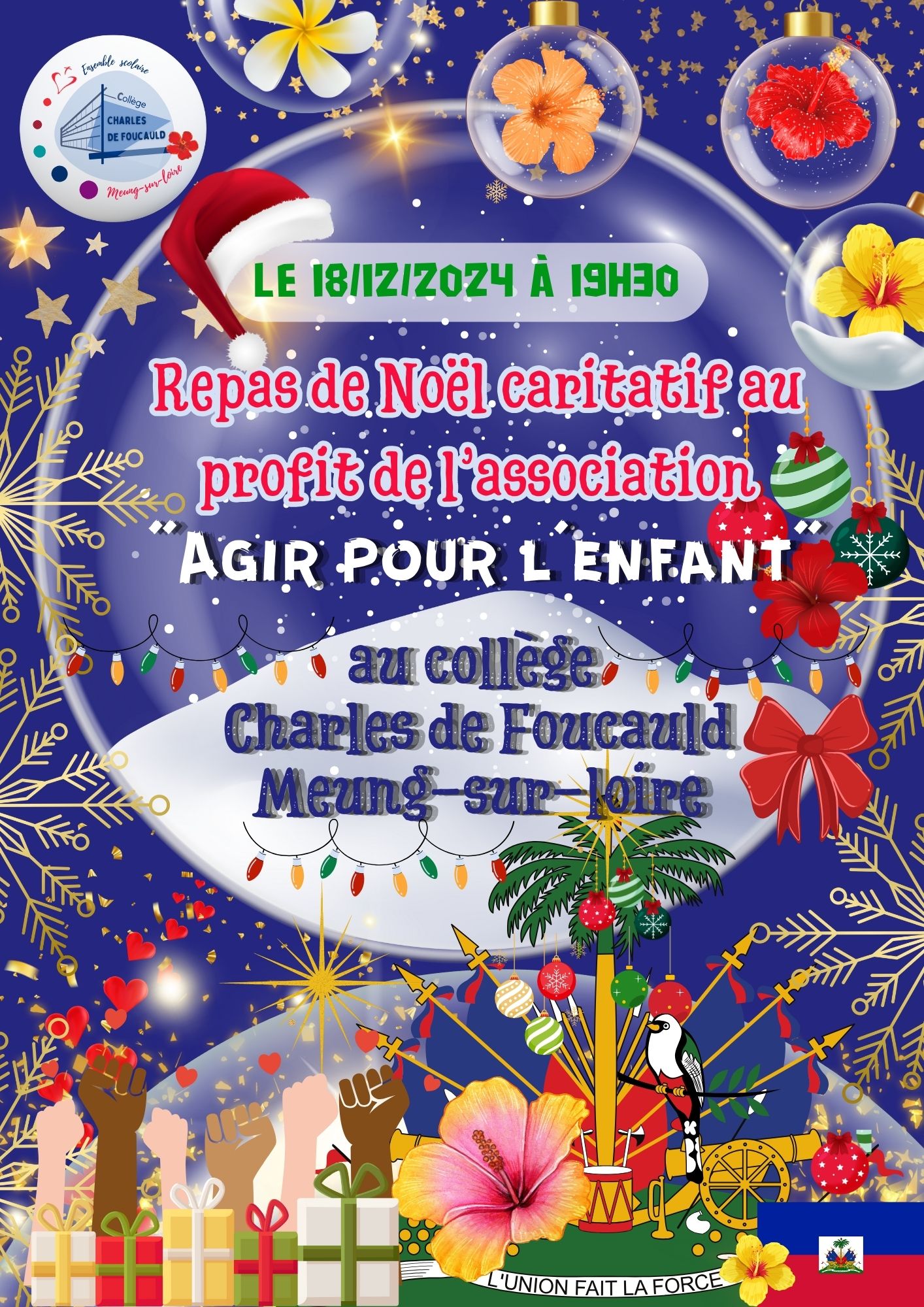 Repas de Noël caritatif au college charles de foucauld Meung-sur-loire