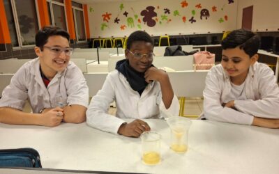 En sciences expérimentales, les élèves ont réalisé la synthèse de l’encre ferro-gallique avec Monsieur Drisse